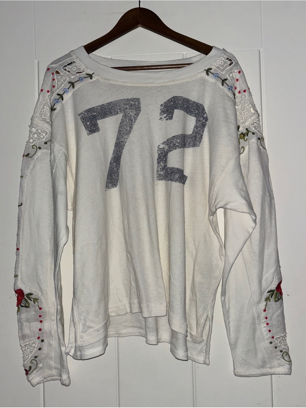 Free People We The Free Embroidered Soft Cotton Lilith Tee Women L Oversized Fit